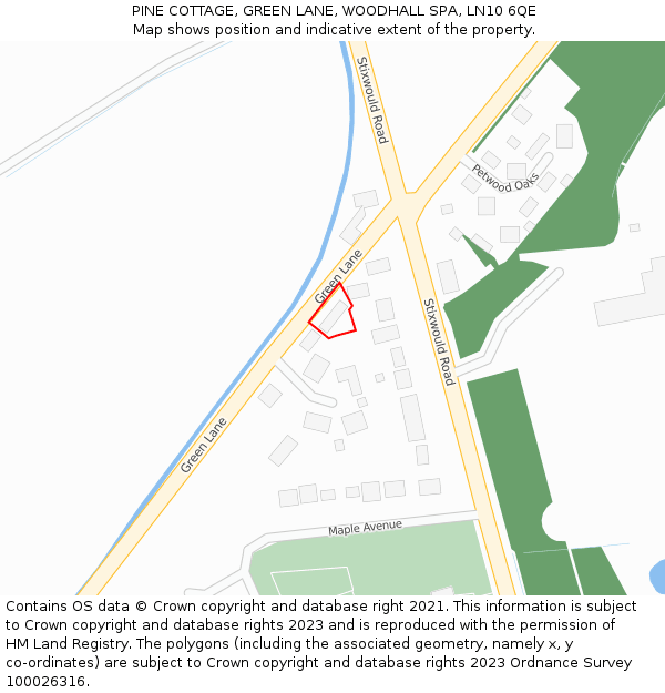 PINE COTTAGE, GREEN LANE, WOODHALL SPA, LN10 6QE: Location map and indicative extent of plot