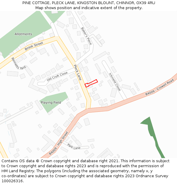 PINE COTTAGE, PLECK LANE, KINGSTON BLOUNT, CHINNOR, OX39 4RU: Location map and indicative extent of plot