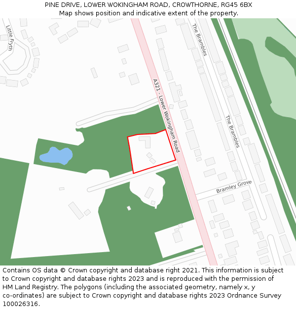 PINE DRIVE, LOWER WOKINGHAM ROAD, CROWTHORNE, RG45 6BX: Location map and indicative extent of plot