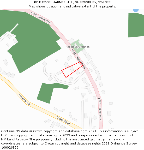 PINE EDGE, HARMER HILL, SHREWSBURY, SY4 3EE: Location map and indicative extent of plot