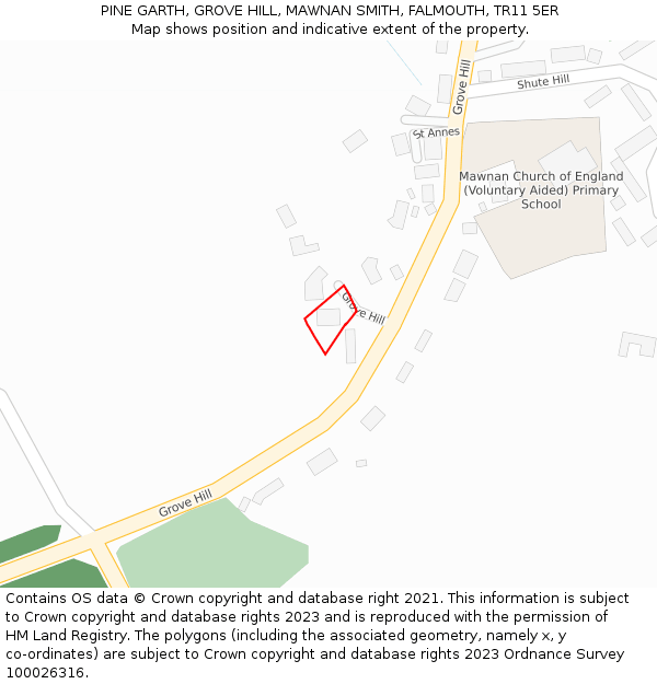 PINE GARTH, GROVE HILL, MAWNAN SMITH, FALMOUTH, TR11 5ER: Location map and indicative extent of plot