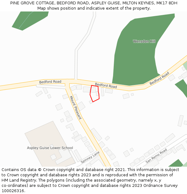 PINE GROVE COTTAGE, BEDFORD ROAD, ASPLEY GUISE, MILTON KEYNES, MK17 8DH: Location map and indicative extent of plot