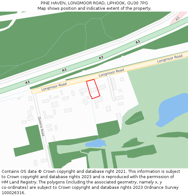 PINE HAVEN, LONGMOOR ROAD, LIPHOOK, GU30 7PG: Location map and indicative extent of plot
