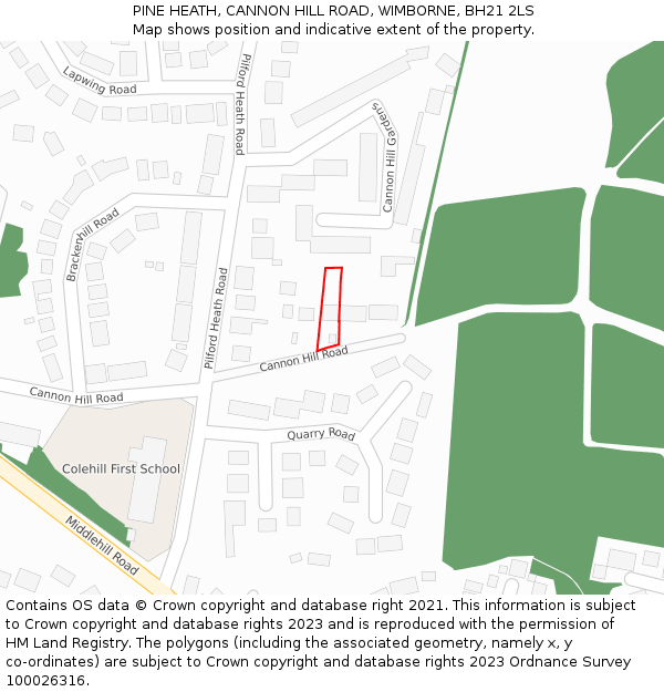 PINE HEATH, CANNON HILL ROAD, WIMBORNE, BH21 2LS: Location map and indicative extent of plot