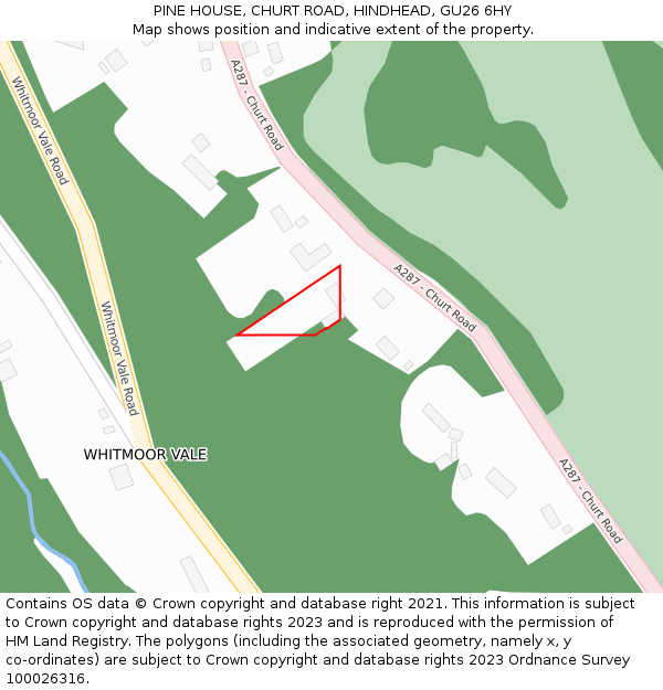 PINE HOUSE, CHURT ROAD, HINDHEAD, GU26 6HY: Location map and indicative extent of plot