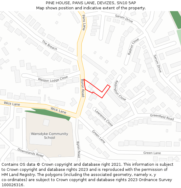 PINE HOUSE, PANS LANE, DEVIZES, SN10 5AP: Location map and indicative extent of plot