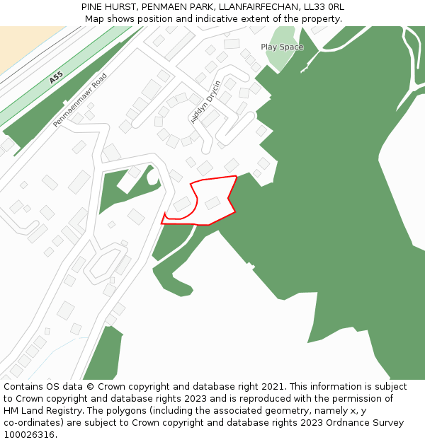 PINE HURST, PENMAEN PARK, LLANFAIRFECHAN, LL33 0RL: Location map and indicative extent of plot