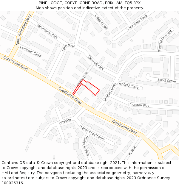 PINE LODGE, COPYTHORNE ROAD, BRIXHAM, TQ5 8PX: Location map and indicative extent of plot