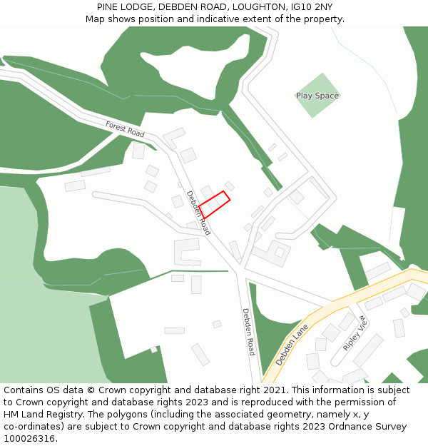 PINE LODGE, DEBDEN ROAD, LOUGHTON, IG10 2NY: Location map and indicative extent of plot