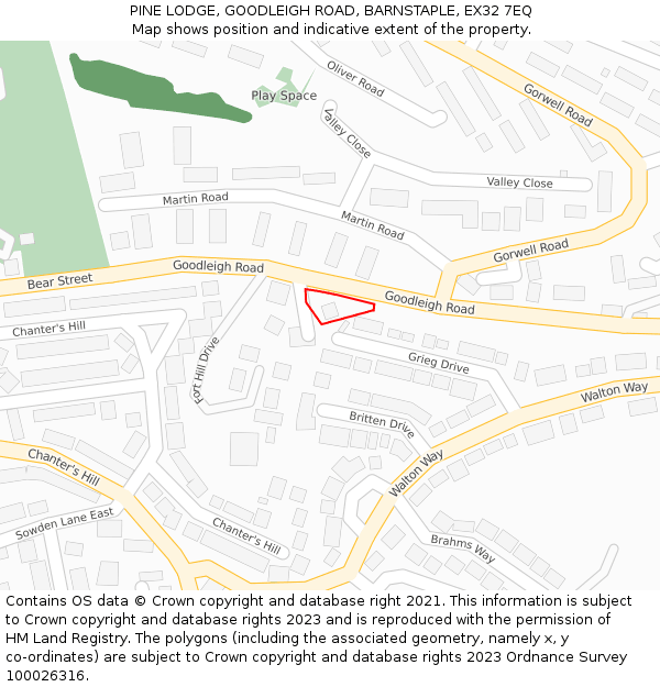 PINE LODGE, GOODLEIGH ROAD, BARNSTAPLE, EX32 7EQ: Location map and indicative extent of plot