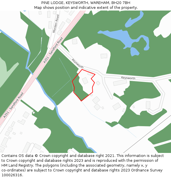 PINE LODGE, KEYSWORTH, WAREHAM, BH20 7BH: Location map and indicative extent of plot