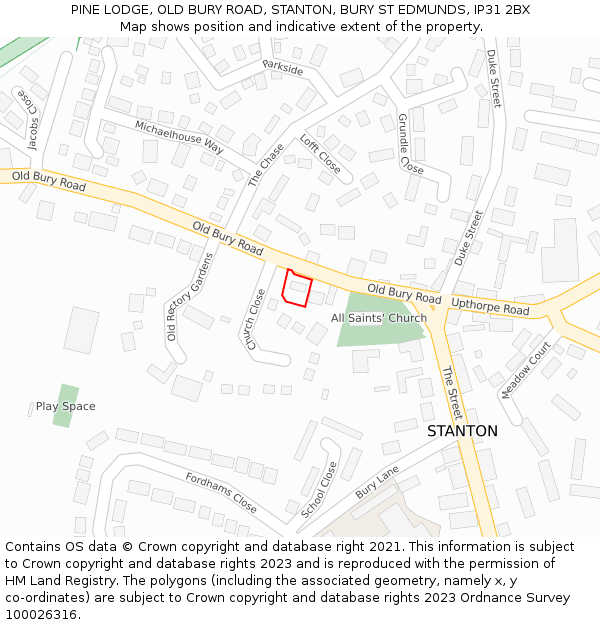 PINE LODGE, OLD BURY ROAD, STANTON, BURY ST EDMUNDS, IP31 2BX: Location map and indicative extent of plot
