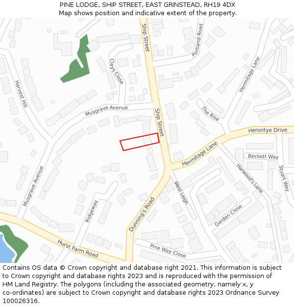 PINE LODGE, SHIP STREET, EAST GRINSTEAD, RH19 4DX: Location map and indicative extent of plot