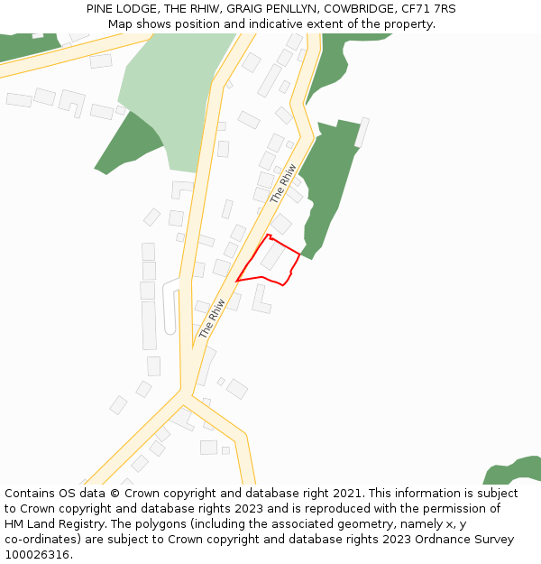 PINE LODGE, THE RHIW, GRAIG PENLLYN, COWBRIDGE, CF71 7RS: Location map and indicative extent of plot