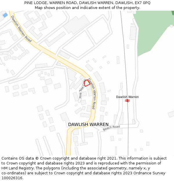 PINE LODGE, WARREN ROAD, DAWLISH WARREN, DAWLISH, EX7 0PQ: Location map and indicative extent of plot