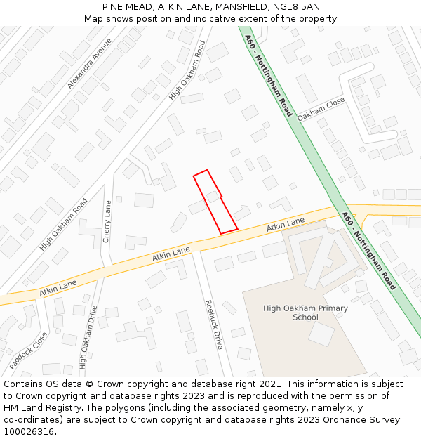 PINE MEAD, ATKIN LANE, MANSFIELD, NG18 5AN: Location map and indicative extent of plot