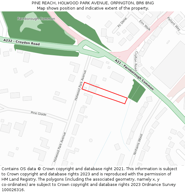 PINE REACH, HOLWOOD PARK AVENUE, ORPINGTON, BR6 8NG: Location map and indicative extent of plot