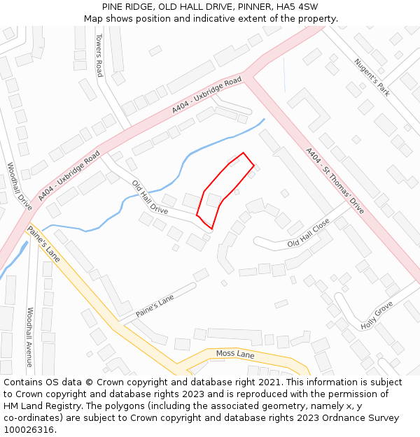 PINE RIDGE, OLD HALL DRIVE, PINNER, HA5 4SW: Location map and indicative extent of plot