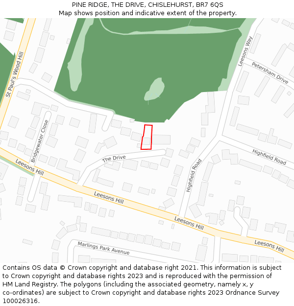 PINE RIDGE, THE DRIVE, CHISLEHURST, BR7 6QS: Location map and indicative extent of plot
