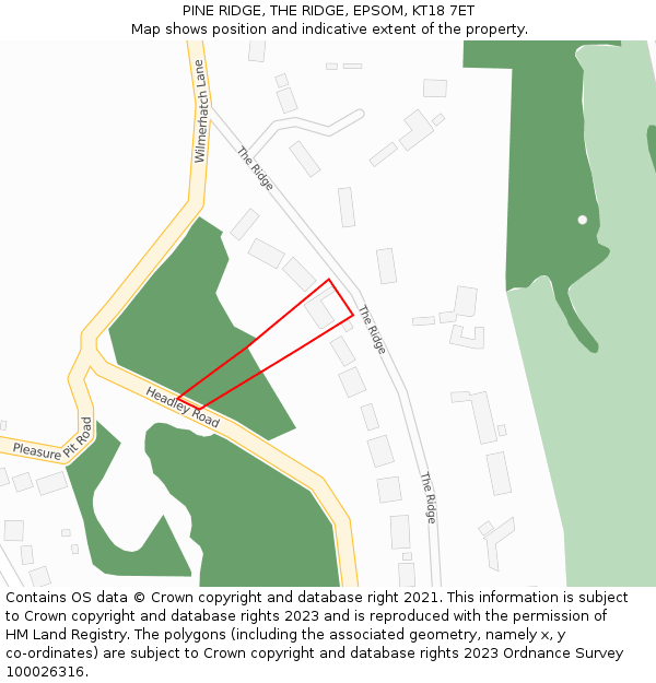 PINE RIDGE, THE RIDGE, EPSOM, KT18 7ET: Location map and indicative extent of plot