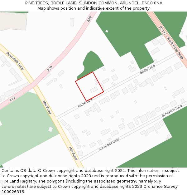 PINE TREES, BRIDLE LANE, SLINDON COMMON, ARUNDEL, BN18 0NA: Location map and indicative extent of plot