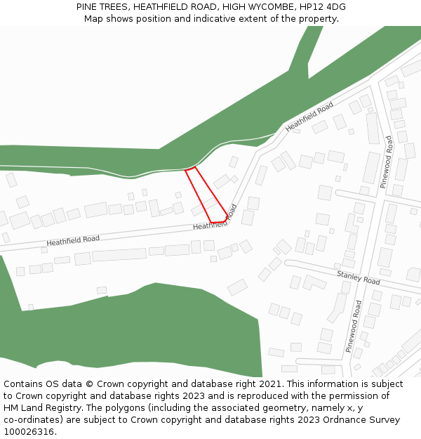 PINE TREES, HEATHFIELD ROAD, HIGH WYCOMBE, HP12 4DG: Location map and indicative extent of plot