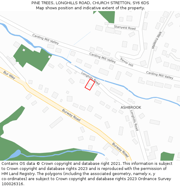 PINE TREES, LONGHILLS ROAD, CHURCH STRETTON, SY6 6DS: Location map and indicative extent of plot