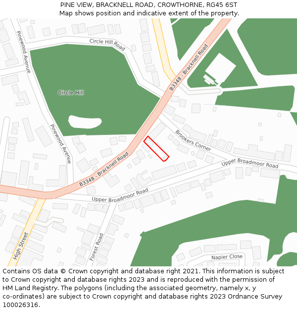 PINE VIEW, BRACKNELL ROAD, CROWTHORNE, RG45 6ST: Location map and indicative extent of plot