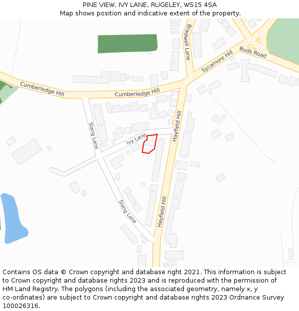 PINE VIEW, IVY LANE, RUGELEY, WS15 4SA: Location map and indicative extent of plot