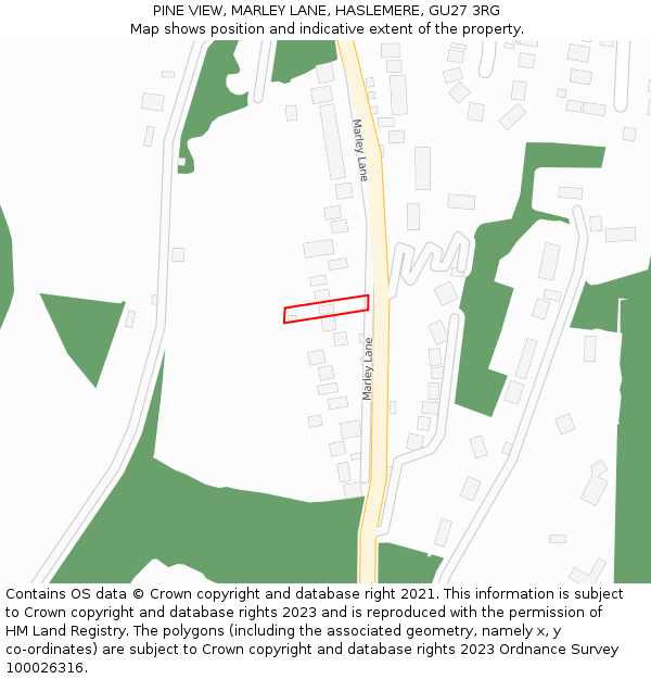 PINE VIEW, MARLEY LANE, HASLEMERE, GU27 3RG: Location map and indicative extent of plot