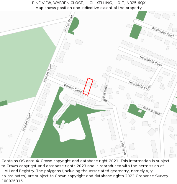 PINE VIEW, WARREN CLOSE, HIGH KELLING, HOLT, NR25 6QX: Location map and indicative extent of plot