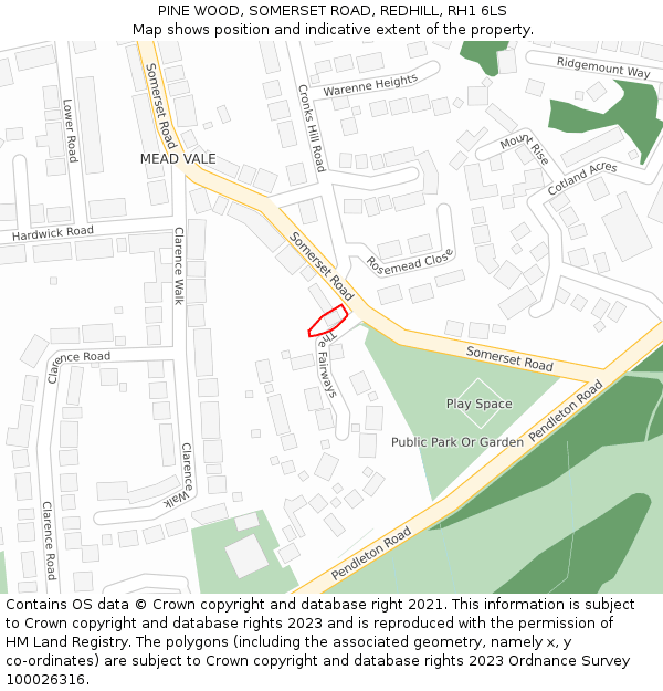PINE WOOD, SOMERSET ROAD, REDHILL, RH1 6LS: Location map and indicative extent of plot