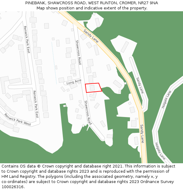 PINEBANK, SHAWCROSS ROAD, WEST RUNTON, CROMER, NR27 9NA: Location map and indicative extent of plot