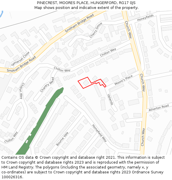 PINECREST, MOORES PLACE, HUNGERFORD, RG17 0JS: Location map and indicative extent of plot