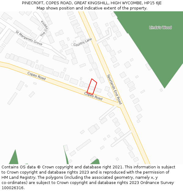 PINECROFT, COPES ROAD, GREAT KINGSHILL, HIGH WYCOMBE, HP15 6JE: Location map and indicative extent of plot