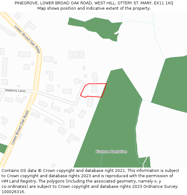 PINEGROVE, LOWER BROAD OAK ROAD, WEST HILL, OTTERY ST. MARY, EX11 1XQ: Location map and indicative extent of plot