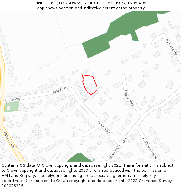 PINEHURST, BROADWAY, FAIRLIGHT, HASTINGS, TN35 4DA: Location map and indicative extent of plot