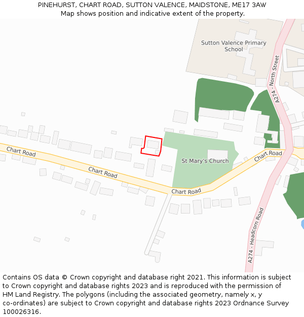 PINEHURST, CHART ROAD, SUTTON VALENCE, MAIDSTONE, ME17 3AW: Location map and indicative extent of plot