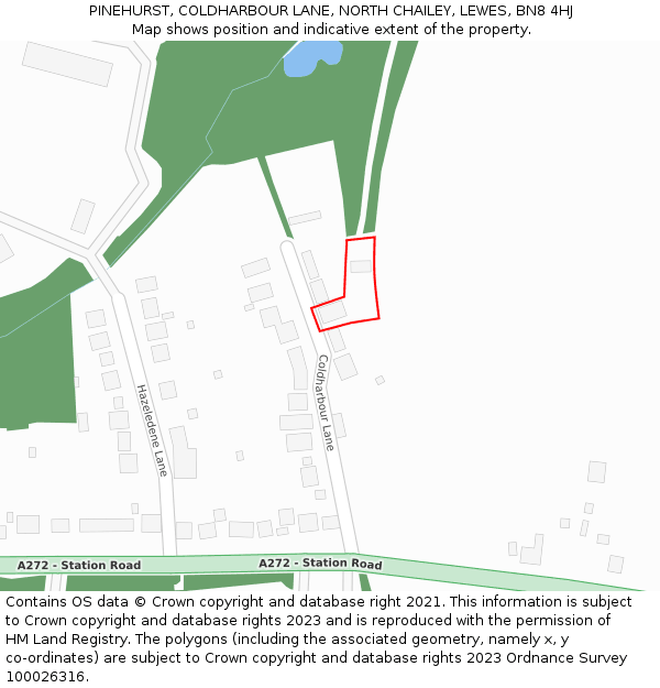 PINEHURST, COLDHARBOUR LANE, NORTH CHAILEY, LEWES, BN8 4HJ: Location map and indicative extent of plot