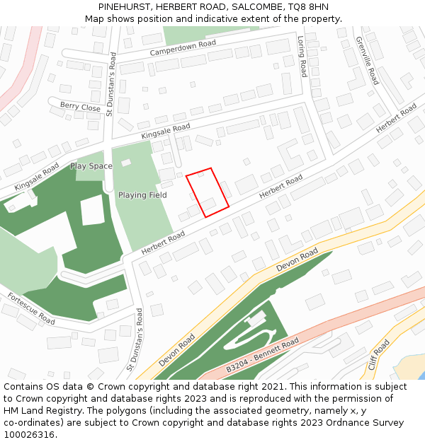 PINEHURST, HERBERT ROAD, SALCOMBE, TQ8 8HN: Location map and indicative extent of plot