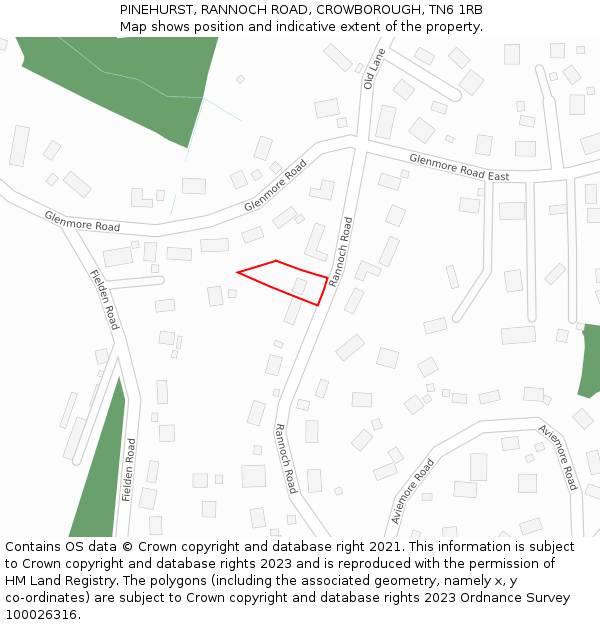 PINEHURST, RANNOCH ROAD, CROWBOROUGH, TN6 1RB: Location map and indicative extent of plot