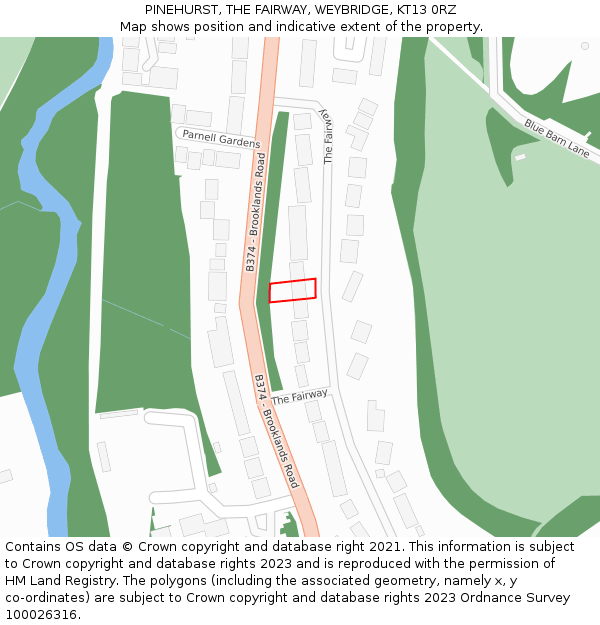 PINEHURST, THE FAIRWAY, WEYBRIDGE, KT13 0RZ: Location map and indicative extent of plot