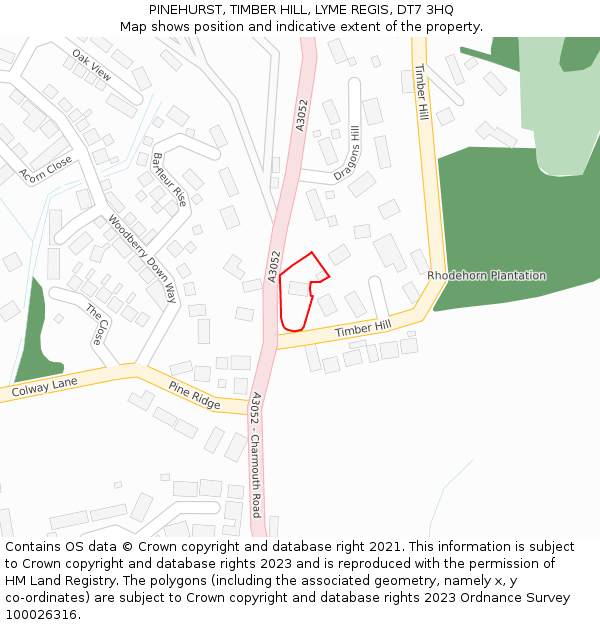 PINEHURST, TIMBER HILL, LYME REGIS, DT7 3HQ: Location map and indicative extent of plot