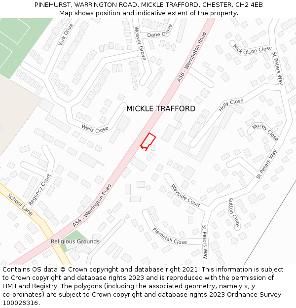 PINEHURST, WARRINGTON ROAD, MICKLE TRAFFORD, CHESTER, CH2 4EB: Location map and indicative extent of plot