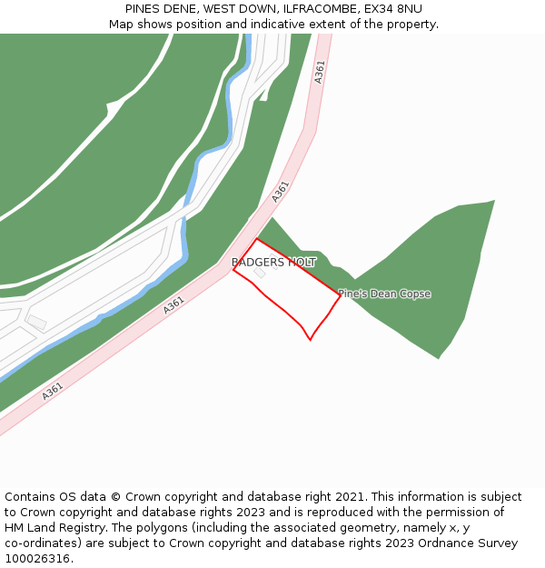 PINES DENE, WEST DOWN, ILFRACOMBE, EX34 8NU: Location map and indicative extent of plot