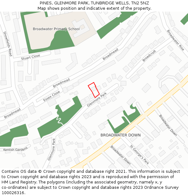 PINES, GLENMORE PARK, TUNBRIDGE WELLS, TN2 5NZ: Location map and indicative extent of plot