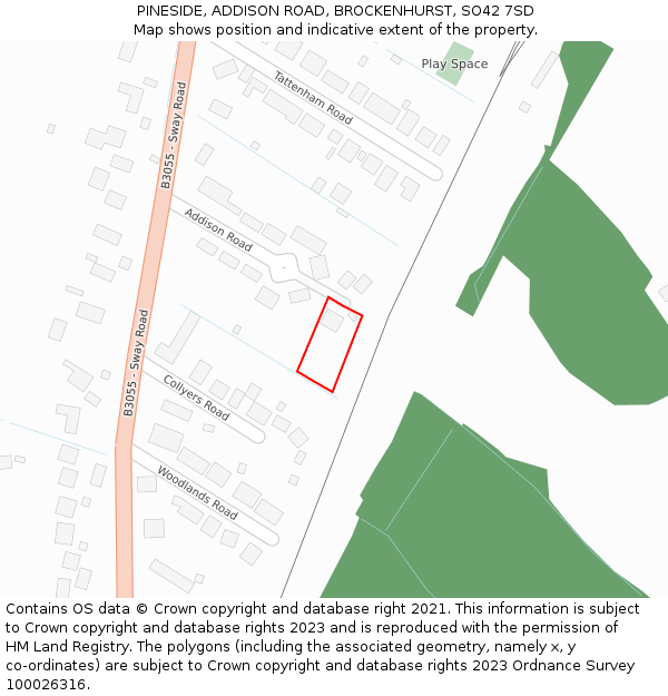 PINESIDE, ADDISON ROAD, BROCKENHURST, SO42 7SD: Location map and indicative extent of plot