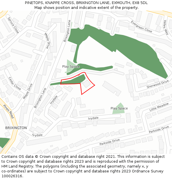 PINETOPS, KNAPPE CROSS, BRIXINGTON LANE, EXMOUTH, EX8 5DL: Location map and indicative extent of plot