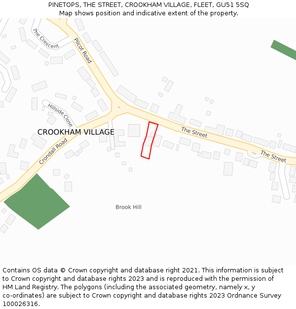 PINETOPS, THE STREET, CROOKHAM VILLAGE, FLEET, GU51 5SQ: Location map and indicative extent of plot