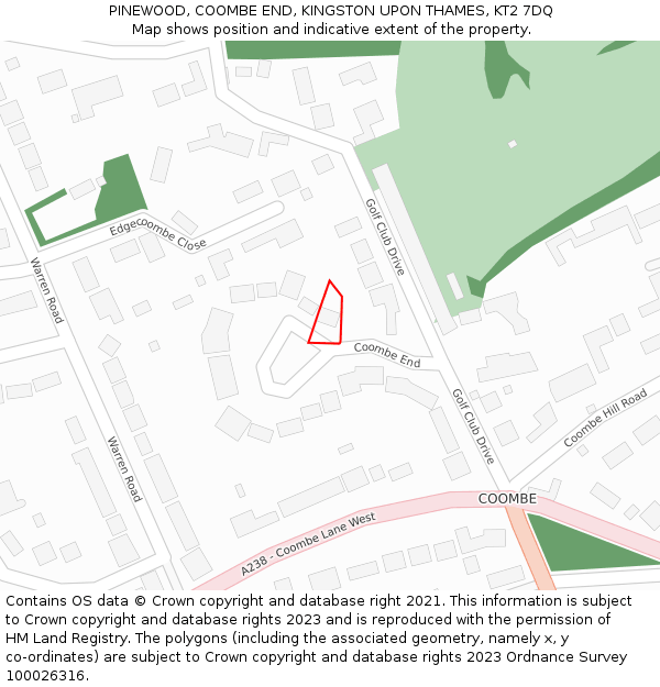 PINEWOOD, COOMBE END, KINGSTON UPON THAMES, KT2 7DQ: Location map and indicative extent of plot